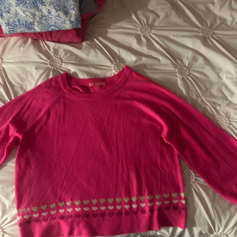 Lilly Pulitzer Pink Crewneck Sweater with Long Sleeves and Decorative Pattern